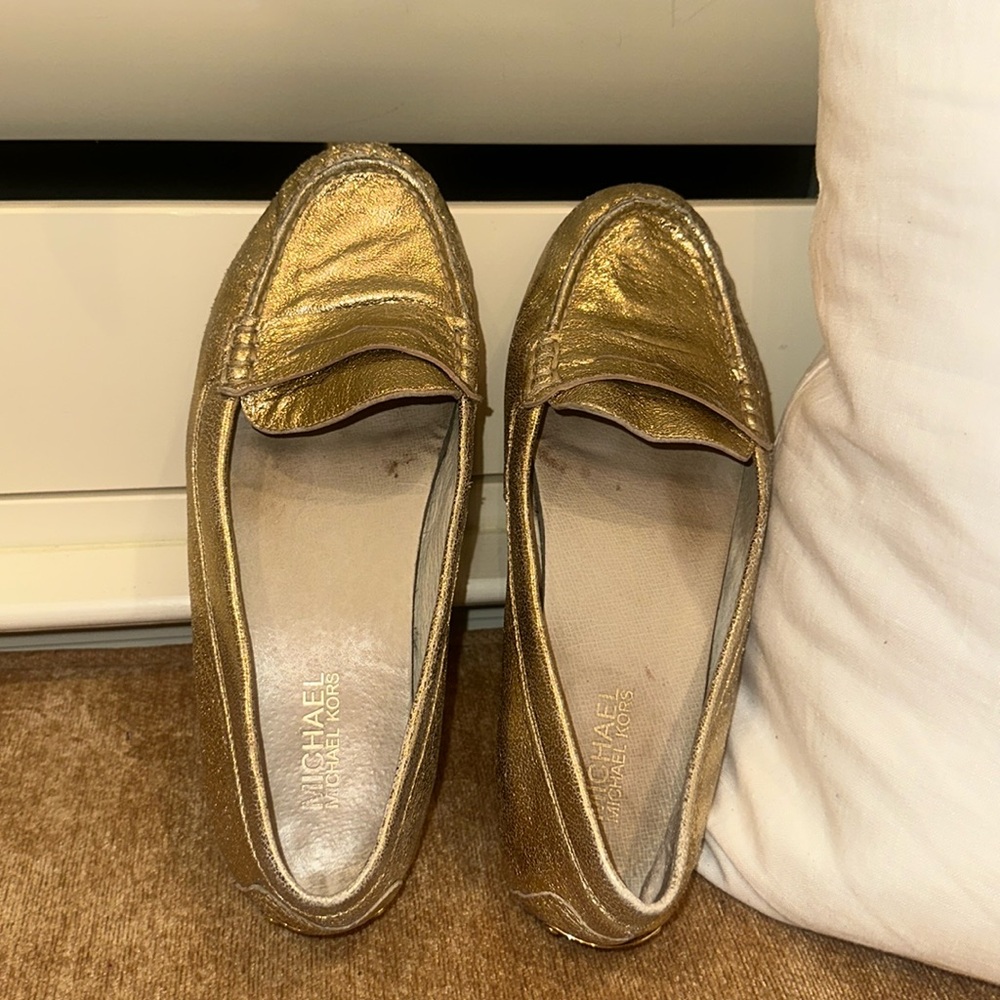 Michael kors metallic gold penny loafer leather